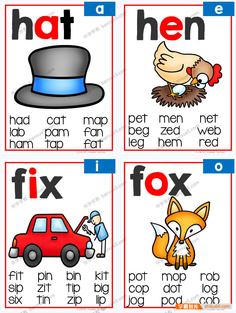 自然拼读词根闪卡《Phonics Poster Mega Bundle》共131张PDF文档