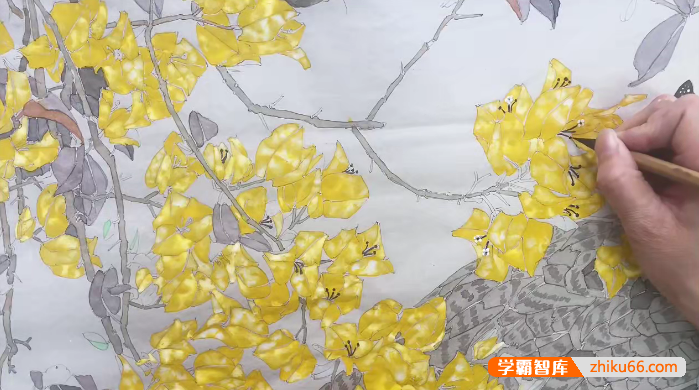 李海霞《唯美国展技法工笔画孔雀三角梅》