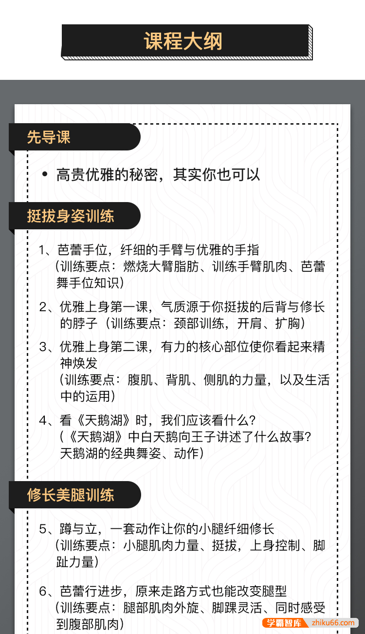 龚溢文《零基础学芭蕾,收获完美体态与高贵气质》13节课程收获完美体态