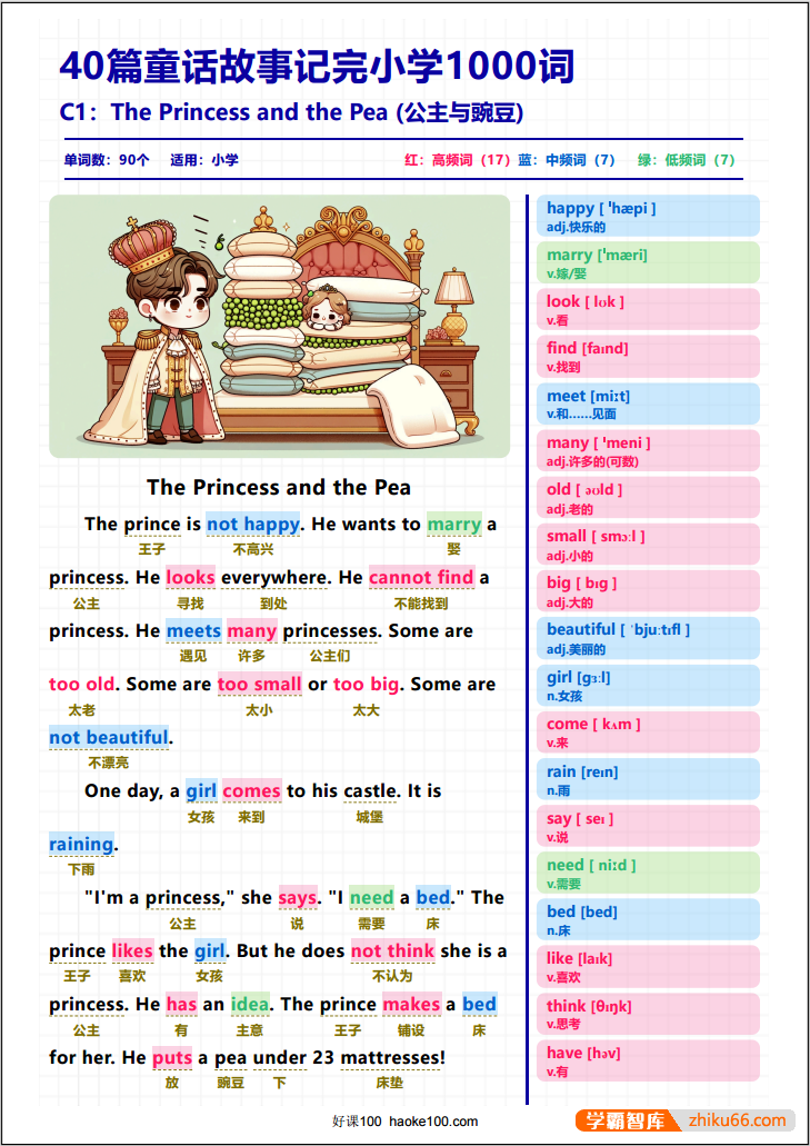 40篇童话故事记完小学英语1000单词(MP3音频+高清PDF文档)