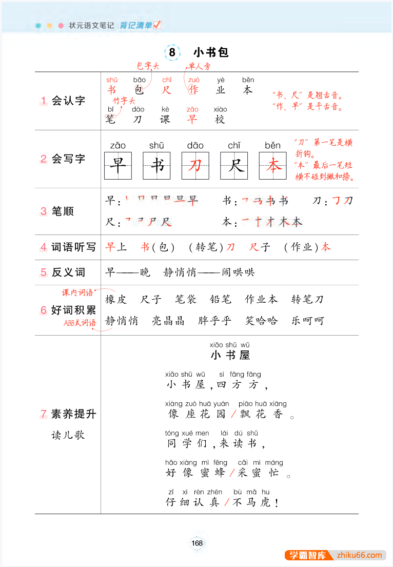 【状元语文笔记】人教版小学1-6年级语文上册背记清单