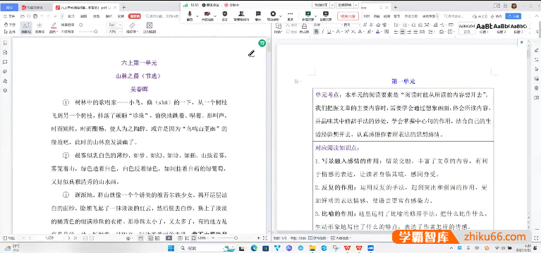 陈怡小学六年级语文阅读理解上下册同步课程