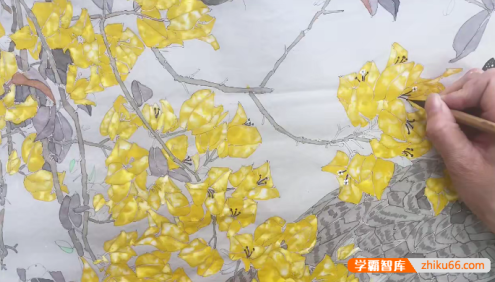 李海霞《唯美国展技法工笔画孔雀三角梅》