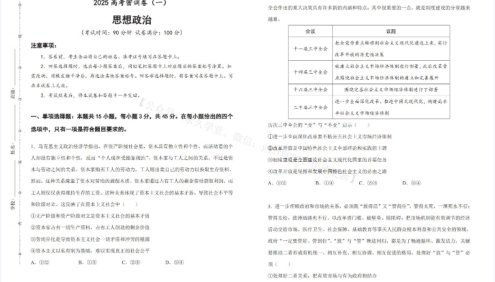 2025高考政治密训卷(三套)