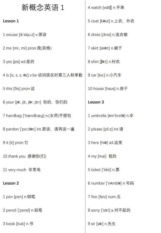 新概念英语1-4册单词完整版（含音标，音频），附默写表