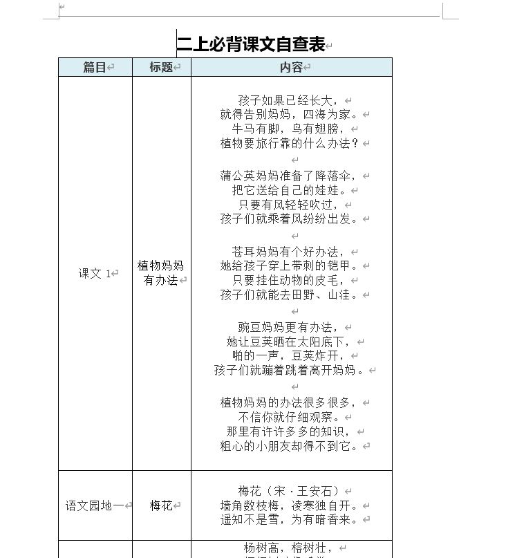 《1-6年级背诵闯关表》-文档（可打印）