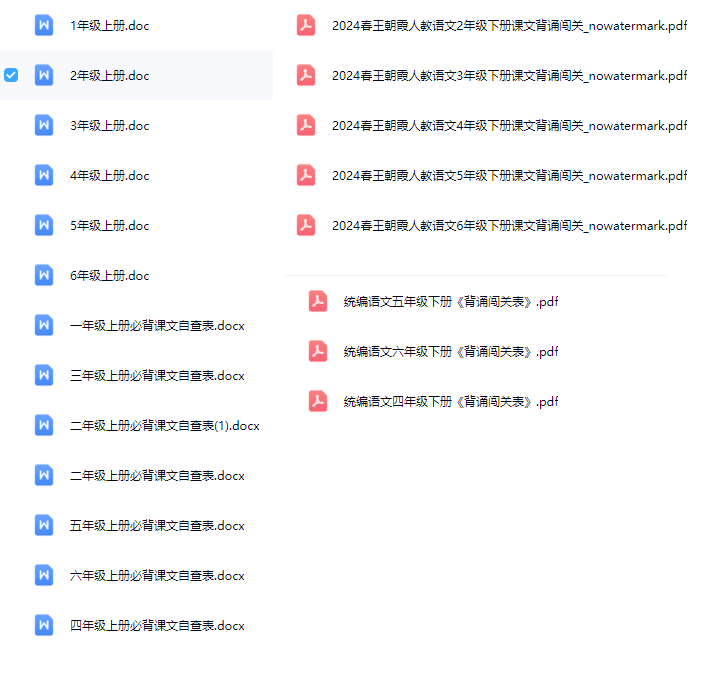 《1-6年级背诵闯关表》-文档(可打印)